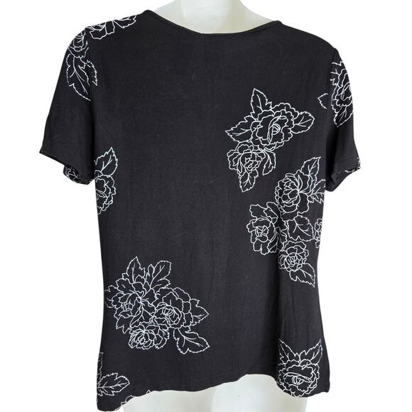 Emma James Womens‎ Floral Top Medium Black White Stretch Cottagecore Whimsygoth - Picture 5 of 7